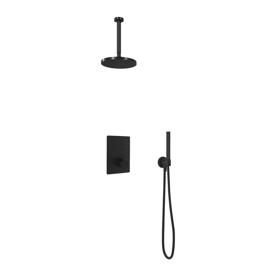 Hotbath Cobber IBS23 inbouw regendoucheset thermostatisch met 2 vierkante pushbuttons Chroom Staafhanddouche + plafondbuis 30 cm + hoofddouche 20 cm productfoto