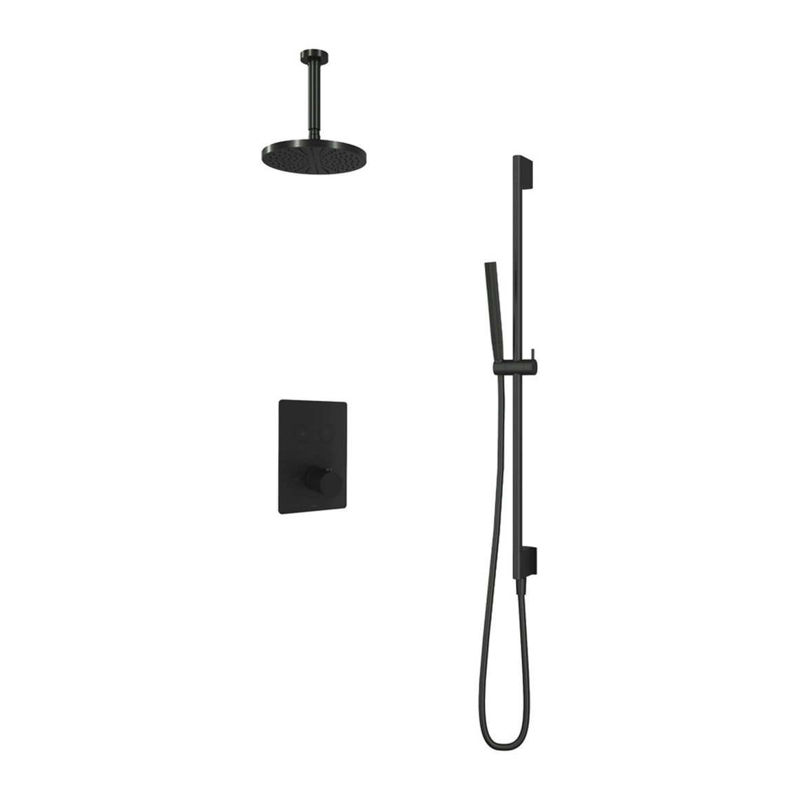 Hotbath Cobber IBS23 inbouw regendoucheset thermostatisch met 2 vierkante pushbuttons Chroom Staafhanddouche + plafondbuis 15 cm + hoofddouche 20 cm + glijstang productfoto