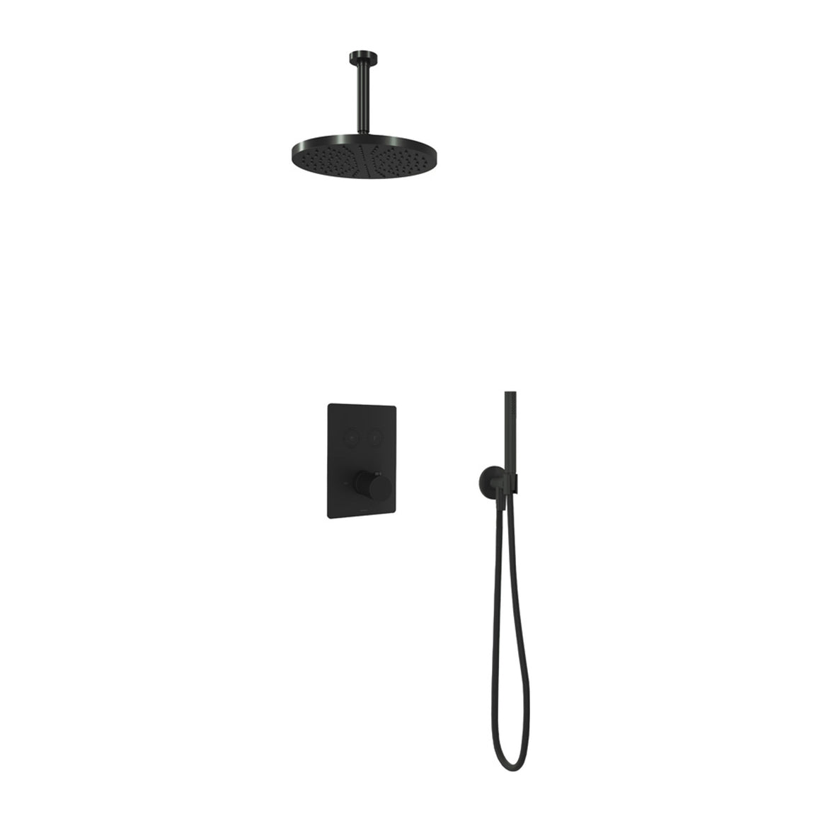 Hotbath Cobber IBS23 inbouw regendoucheset thermostatisch met 2 vierkante pushbuttons Chroom Staafhanddouche + plafondbuis 15 cm + hoofddouche 30 cm productfoto