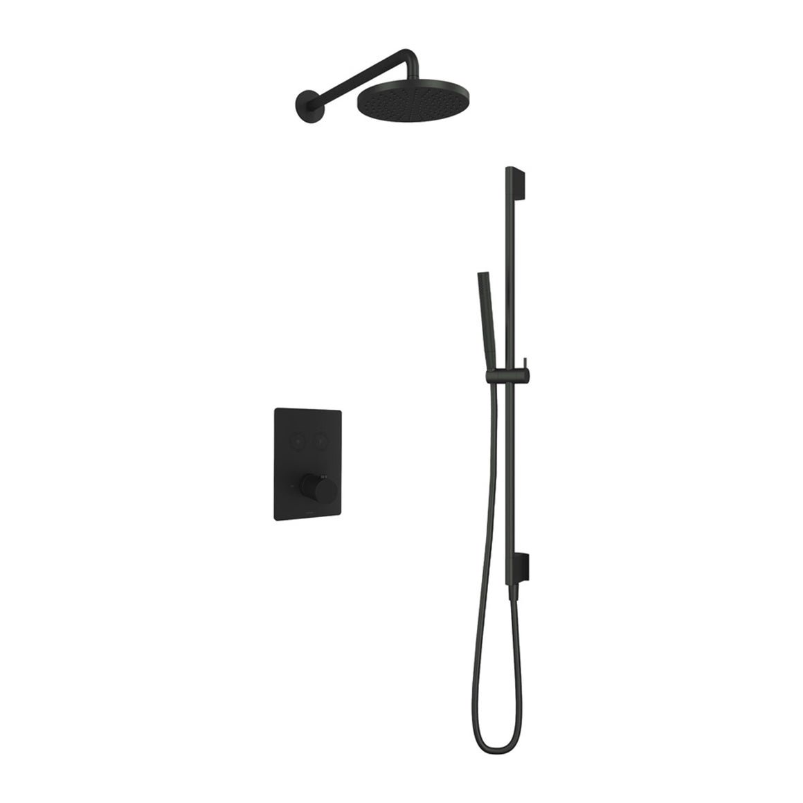 Hotbath Cobber IBS23 inbouw regendoucheset thermostatisch met 2 vierkante pushbuttons Chroom Staafhanddouche + wandarm + hoofddouche 20 cm + glijstang productfoto