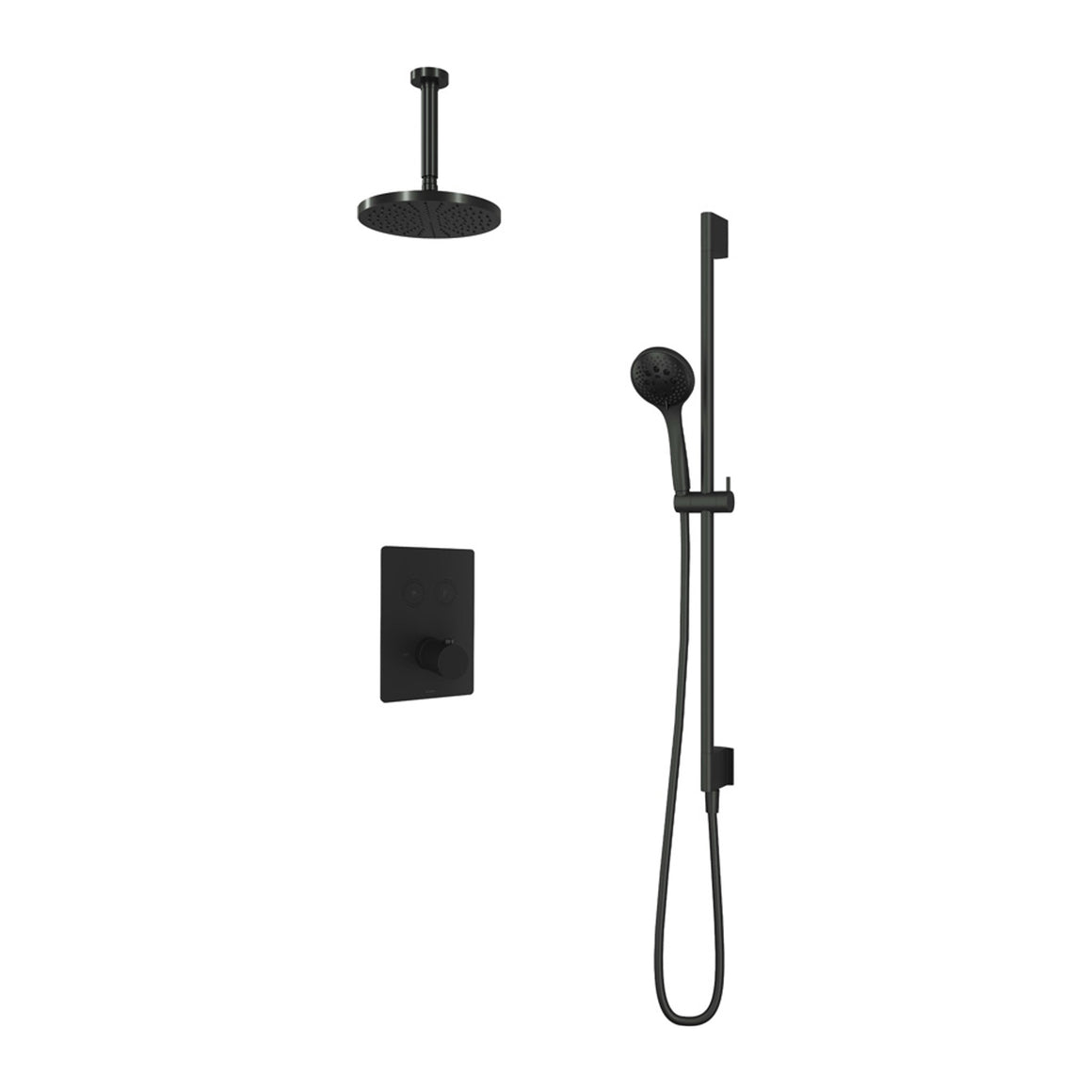 Hotbath Cobber IBS23 inbouw regendoucheset thermostatisch met 2 vierkante pushbuttons Chroom 3-standen handdouche + plafondbuis 15 cm + hoofddouche 20 cm + glijstang productfoto