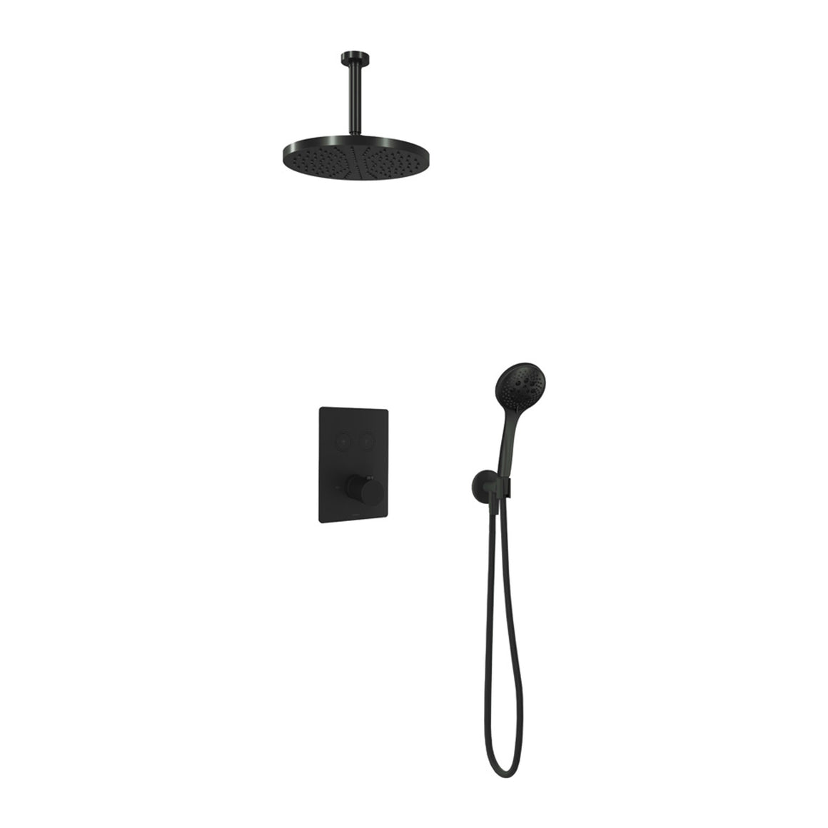 Hotbath Cobber IBS23 inbouw regendoucheset thermostatisch met 2 vierkante pushbuttons Chroom 3-standen handdouche + plafondbuis 15 cm + hoofddouche 30 cm productfoto