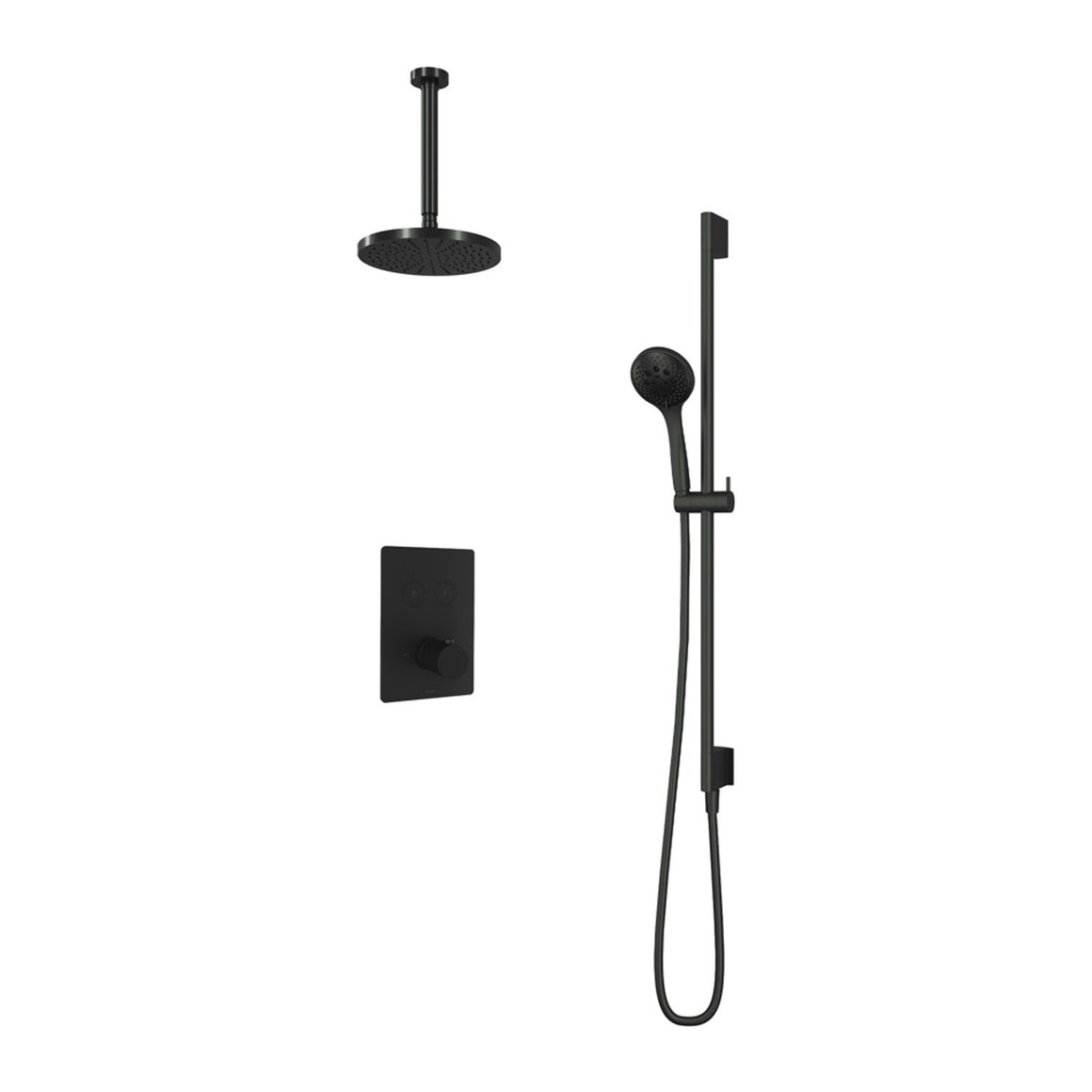 Hotbath Cobber IBS23 inbouw regendoucheset thermostatisch met 2 vierkante pushbuttons Chroom 3-standen handdouche + plafondbuis 30 cm + hoofddouche 20 cm + glijstang productfoto