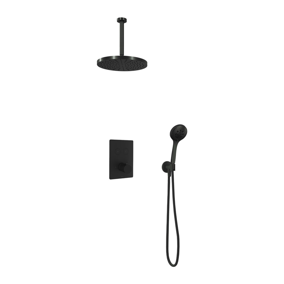 Hotbath Cobber IBS23 inbouw regendoucheset thermostatisch met 2 vierkante pushbuttons Chroom 3-standen handdouche + plafondbuis 30 cm + hoofddouche 30 cm productfoto