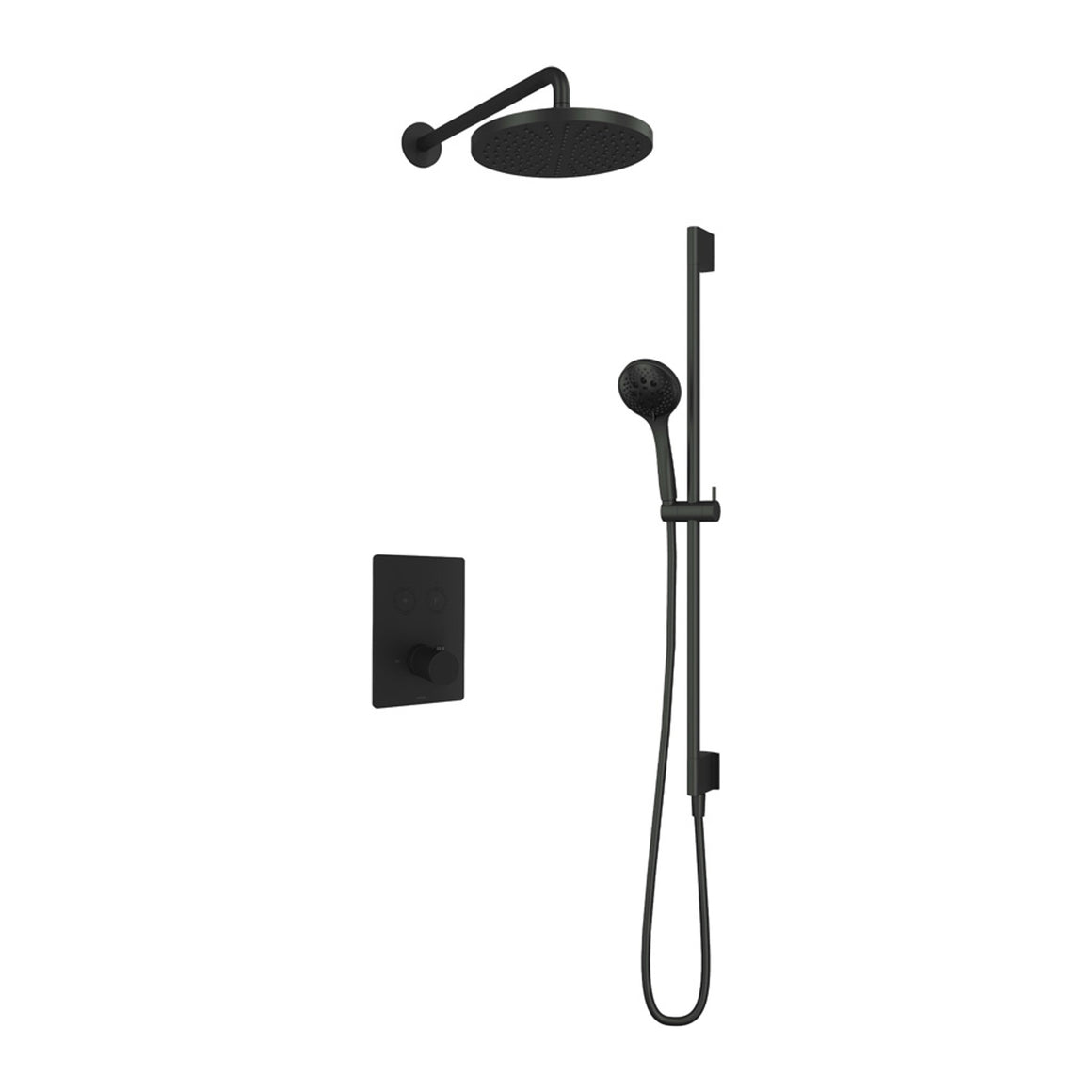 Hotbath Cobber IBS23 inbouw regendoucheset thermostatisch met 2 vierkante pushbuttons Chroom 3-standen handdouche + wandarm + hoofddouche 30 cm + glijstang productfoto