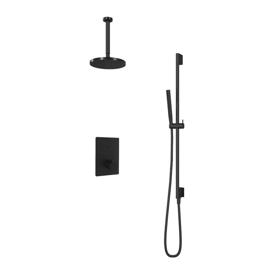 Hotbath Cobber IBS23 inbouw regendoucheset thermostatisch met 2 vierkante pushbuttons Chroom Staafhanddouche + plafondbuis 30 cm + hoofddouche 20 cm + glijstang productfoto