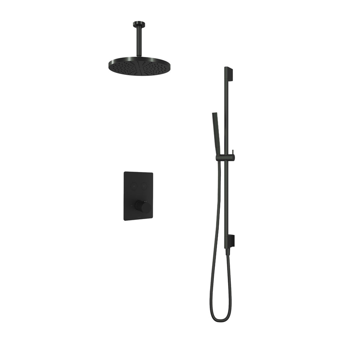 Hotbath Cobber IBS23 inbouw regendoucheset thermostatisch met 2 vierkante pushbuttons Chroom Staafhanddouche + plafondbuis 15 cm + hoofddouche 30 cm + glijstang productfoto