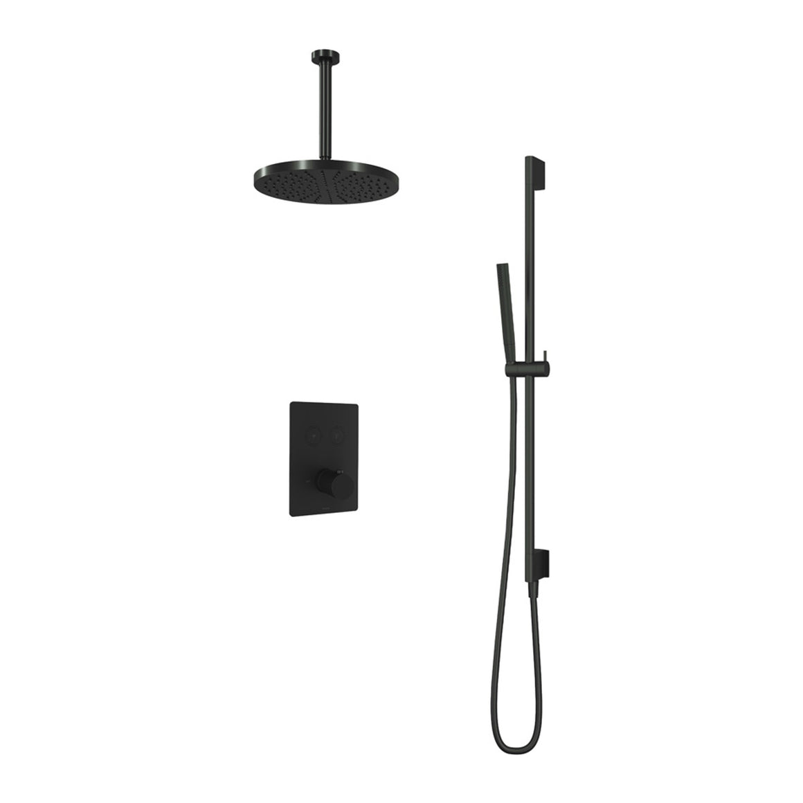 Hotbath Cobber IBS23 inbouw regendoucheset thermostatisch met 2 vierkante pushbuttons Chroom Staafhanddouche + plafondbuis 30 cm + hoofddouche 30 cm + glijstang productfoto