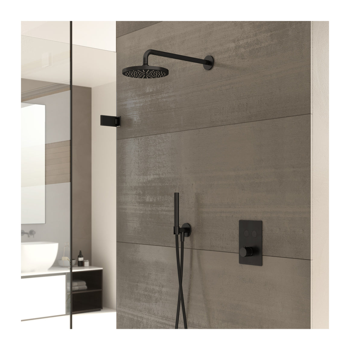 Hotbath Cobber IBS23 inbouw regendoucheset thermostatisch met 2 vierkante pushbuttons Chroom Staafhanddouche + wandarm + hoofddouche 20 cm productfoto