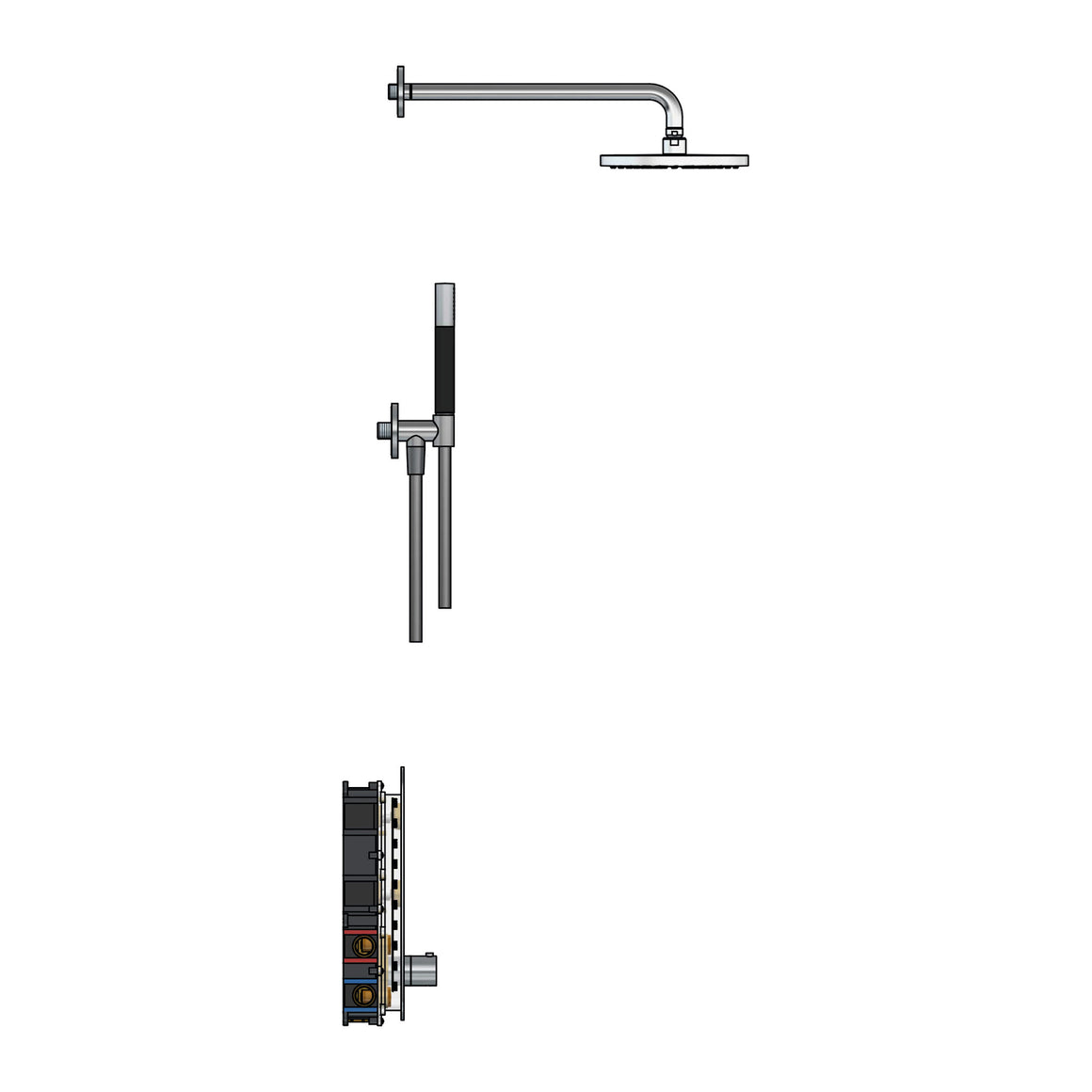 Hotbath Cobber IBS24 inbouw regendoucheset thermostatisch met 2 pushbuttons verticaal Chroom Staafhanddouche + wandarm + hoofddouche 20 cm productfoto