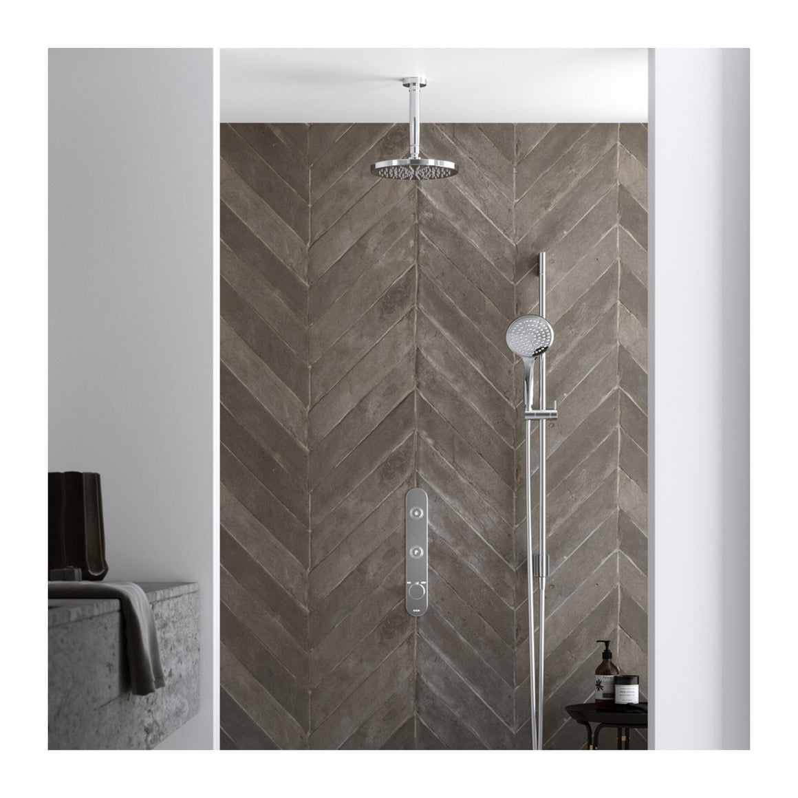 Hotbath Cobber IBS24 inbouw regendoucheset thermostatisch met 2 pushbuttons verticaal Chroom 3-standen handdouche + wandarm + hoofddouche 20 cm productfoto