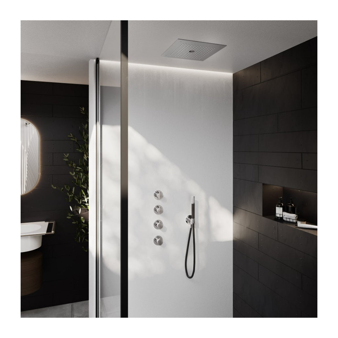 Hotbath Cobber IBS27 inbouw regendoucheset thermostatisch met 3 stopkranen Chroom Staafhanddouche + hoofddouche 38x38 cm productfoto