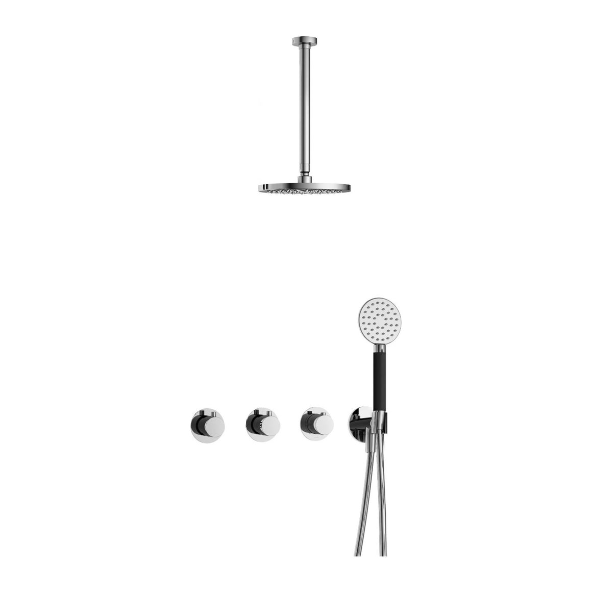 Hotbath Cobber IBS70 inbouw regendoucheset thermostatisch met 2 stopkranen Chroom Ronde handdouche + plafondbuis 30 cm + hoofddouche 20 cm productfoto