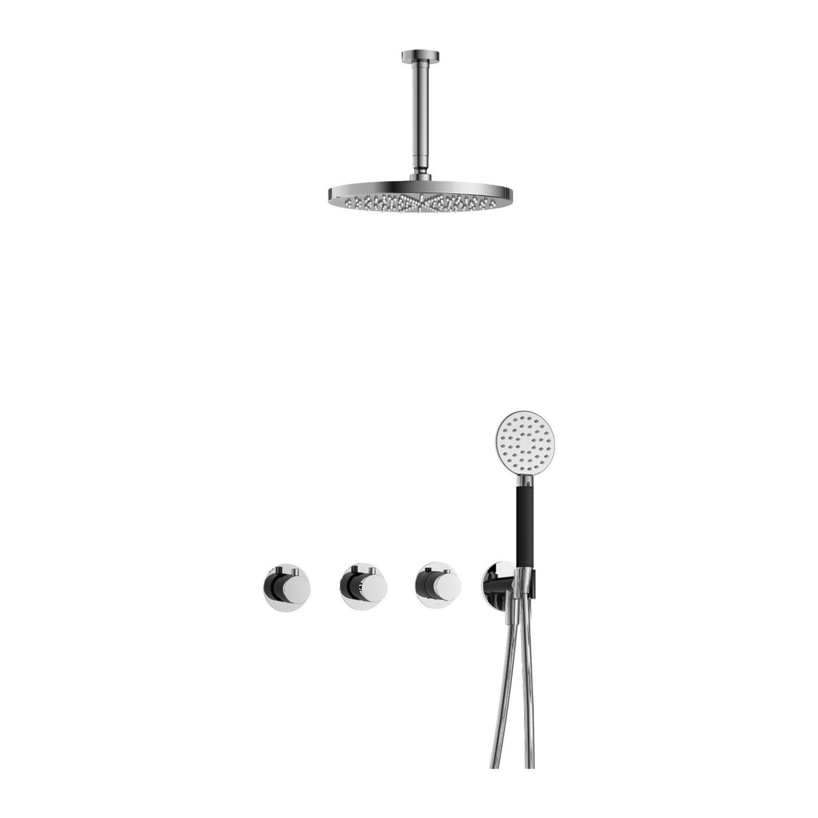 Hotbath Cobber IBS70 inbouw regendoucheset thermostatisch met 2 stopkranen Chroom Ronde handdouche + plafondbuis 15 cm + hoofddouche 30 cm productfoto