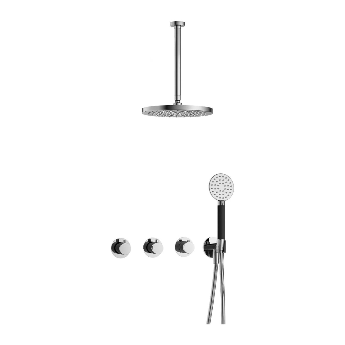 Hotbath Cobber IBS70 inbouw regendoucheset thermostatisch met 2 stopkranen Chroom Ronde handdouche + plafondbuis 30 cm + hoofddouche 30 cm productfoto