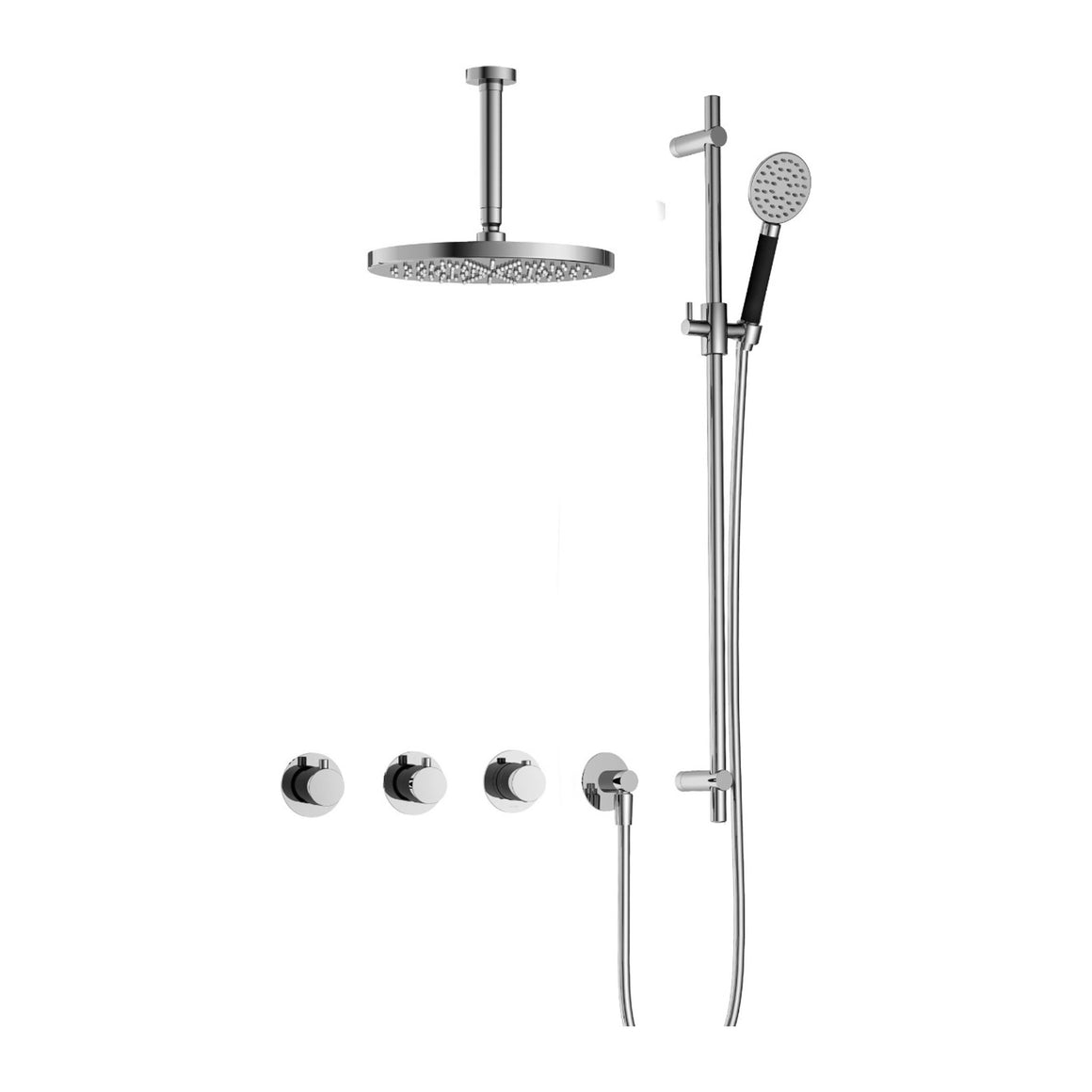 Hotbath Cobber IBS70 inbouw regendoucheset thermostatisch met 2 stopkranen Chroom Ronde handdouche + plafondbuis 15 cm + hoofddouche 30 cm + glijstang productfoto