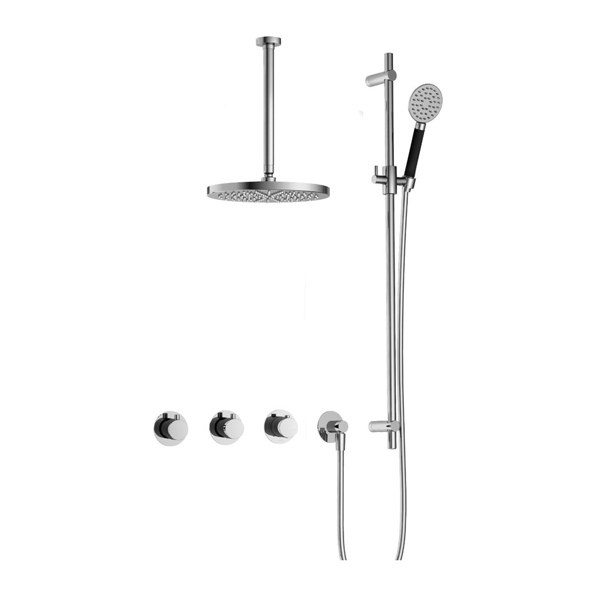 Hotbath Cobber IBS70 inbouw regendoucheset thermostatisch met 2 stopkranen Chroom Ronde handdouche + plafondbuis 30 cm + hoofddouche 30 cm + glijstang productfoto