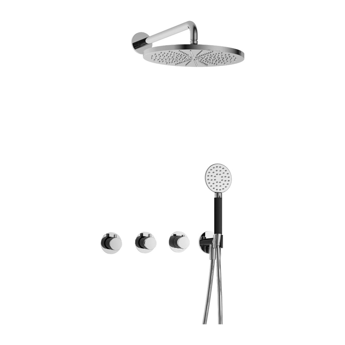 Hotbath Cobber IBS70 inbouw regendoucheset thermostatisch met 2 stopkranen Chroom Ronde handdouche + wandarm + hoofddouche 30 cm productfoto