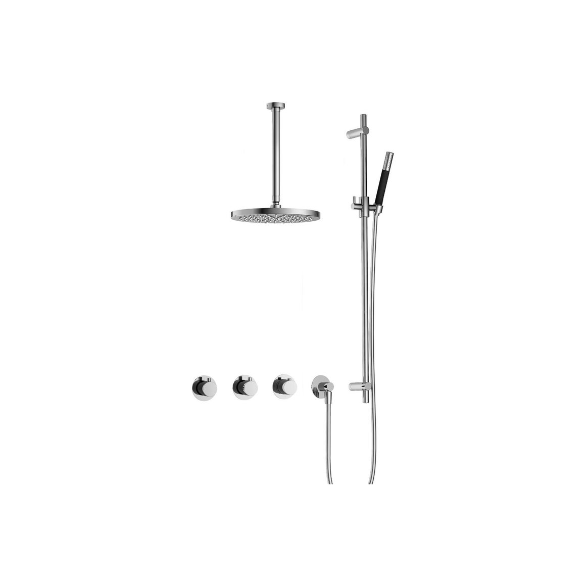 Hotbath Cobber IBS70 inbouw regendoucheset thermostatisch met 2 stopkranen Chroom Staafhanddouche + plafondbuis 30 cm + hoofddouche 30 cm + glijstang productfoto
