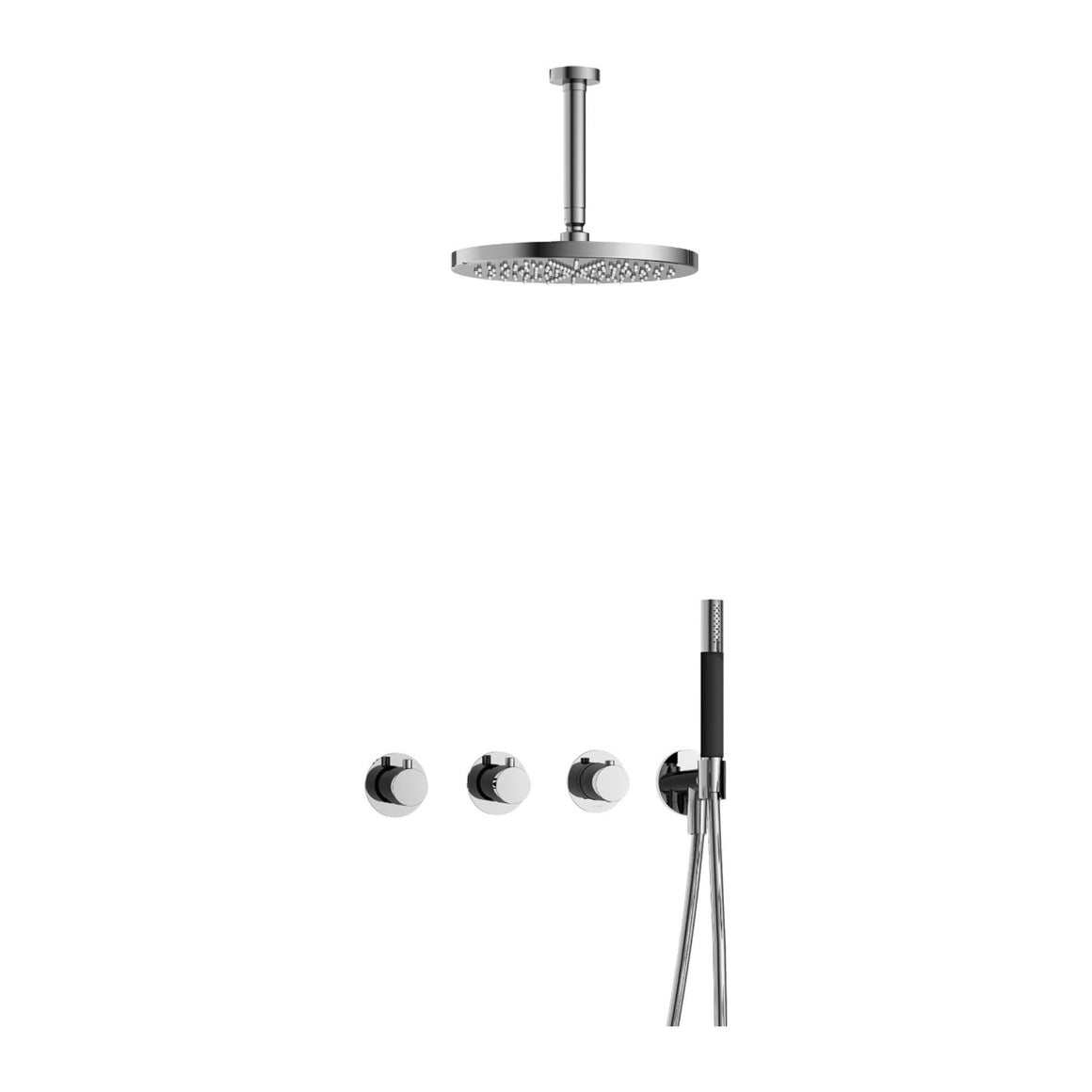 Hotbath Cobber IBS70 inbouw regendoucheset thermostatisch met 2 stopkranen Chroom Staafhanddouche + plafondbuis 15 cm + hoofddouche 30 cm productfoto