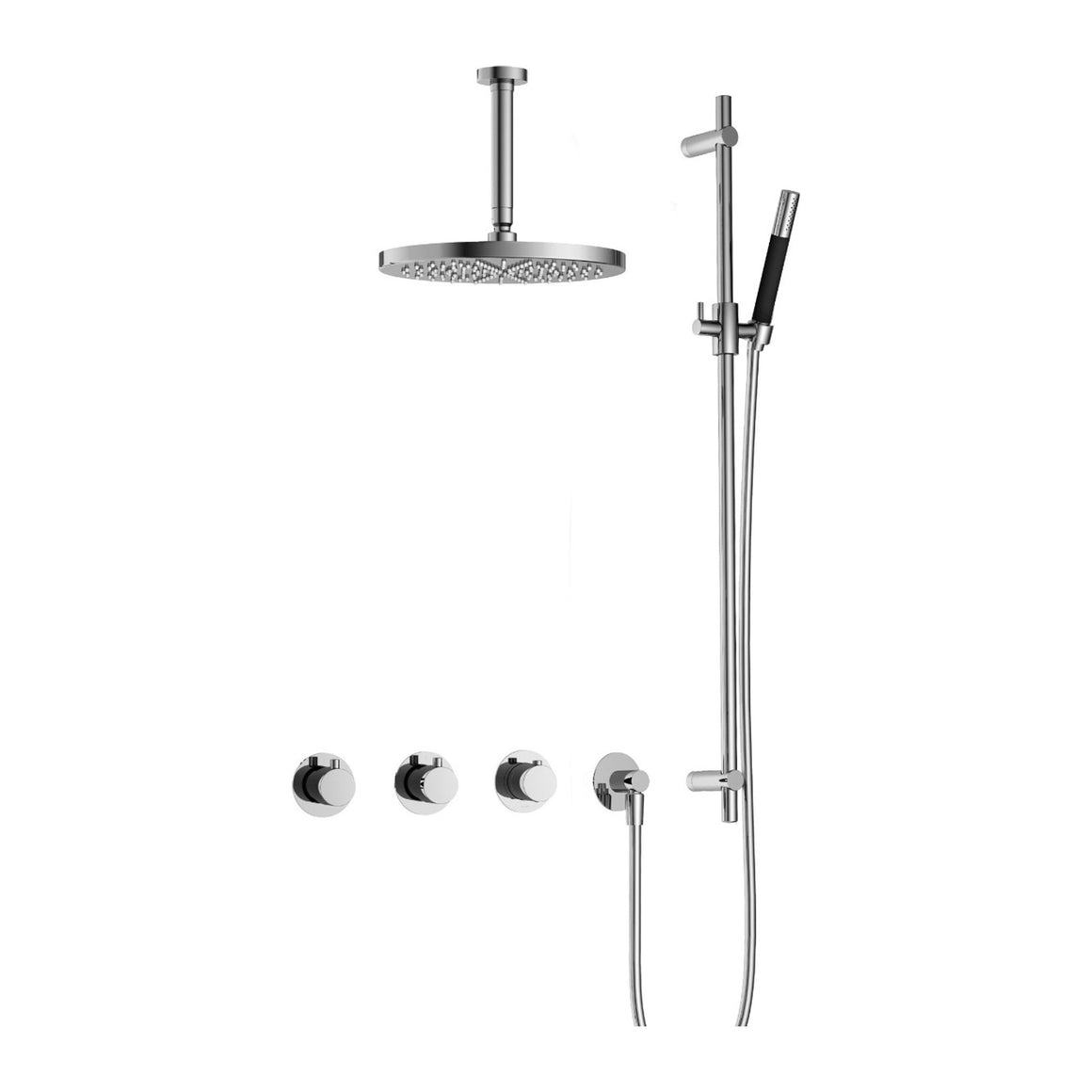 Hotbath Cobber IBS70 inbouw regendoucheset thermostatisch met 2 stopkranen Chroom Staafhanddouche + plafondbuis 15 cm + hoofddouche 30 cm + glijstang productfoto