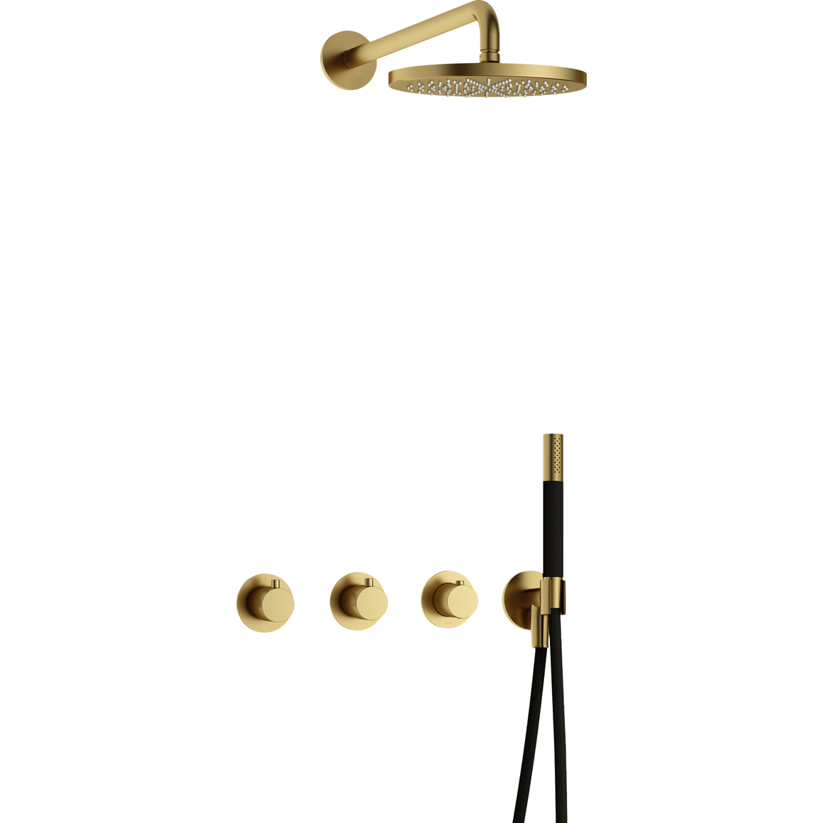 Hotbath Cobber IBS70 inbouw regendoucheset thermostatisch met 2 stopkranen Geborsteld messing PVD Staafhanddouche + wandarm + hoofddouche 20 cm productfoto