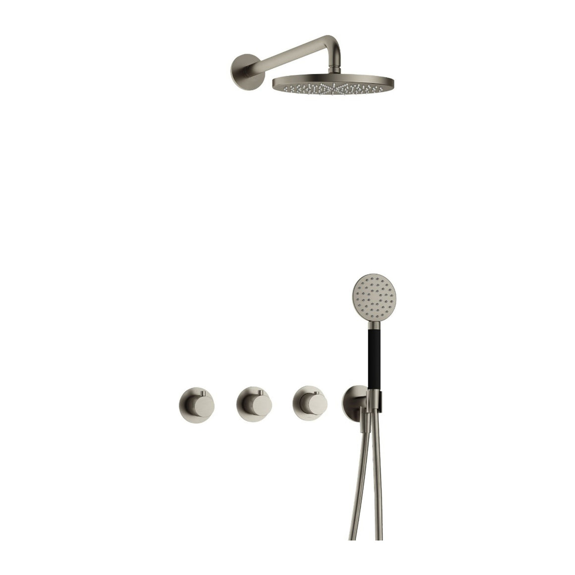 Hotbath Cobber IBS70 inbouw regendoucheset thermostatisch met 2 stopkranen Geborsteld nikkel Ronde handdouche + wandarm + hoofddouche 20 cm productfoto