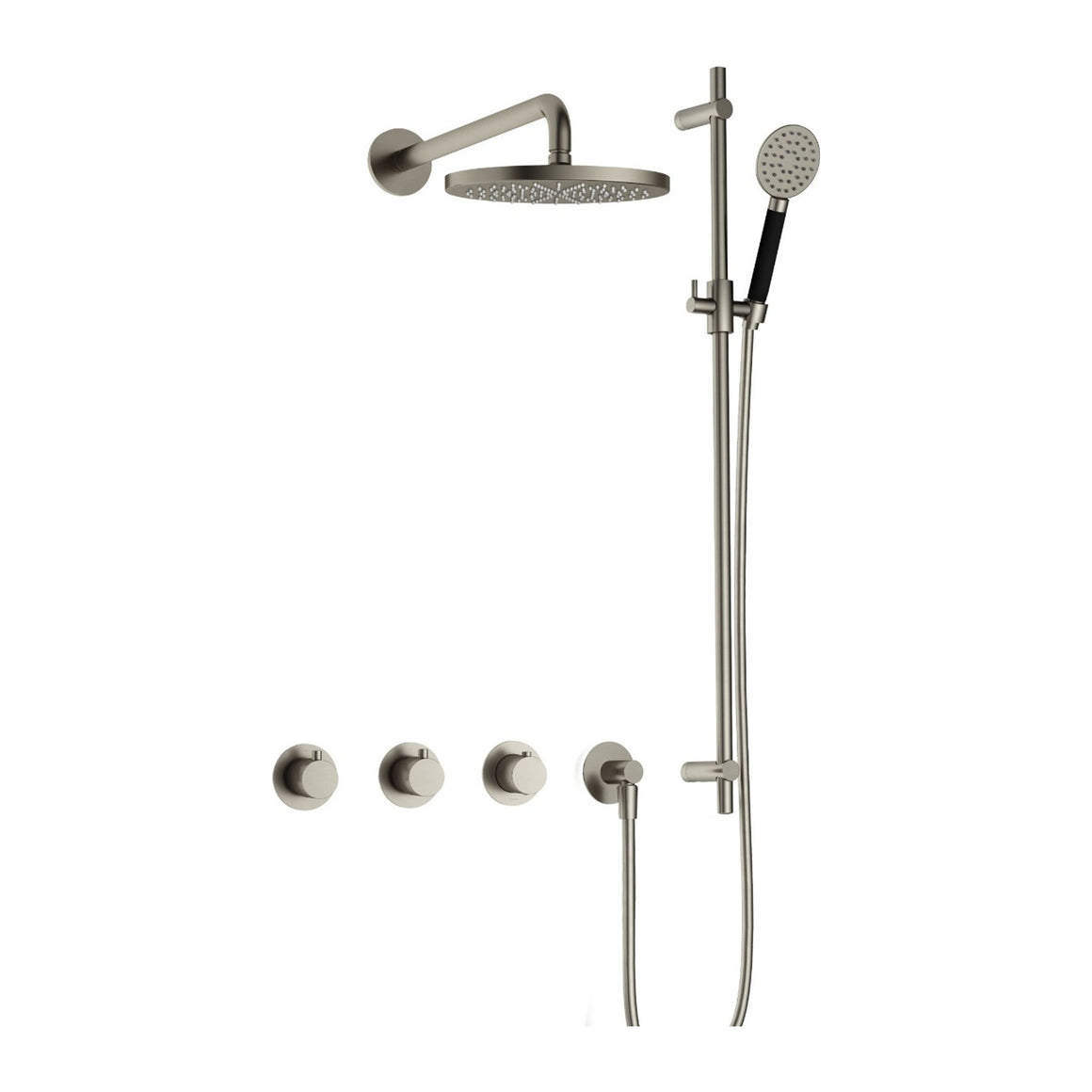 Hotbath Cobber IBS70 inbouw regendoucheset thermostatisch met 2 stopkranen Geborsteld nikkel Ronde handdouche + wandarm + hoofddouche 30 cm + glijstang productfoto