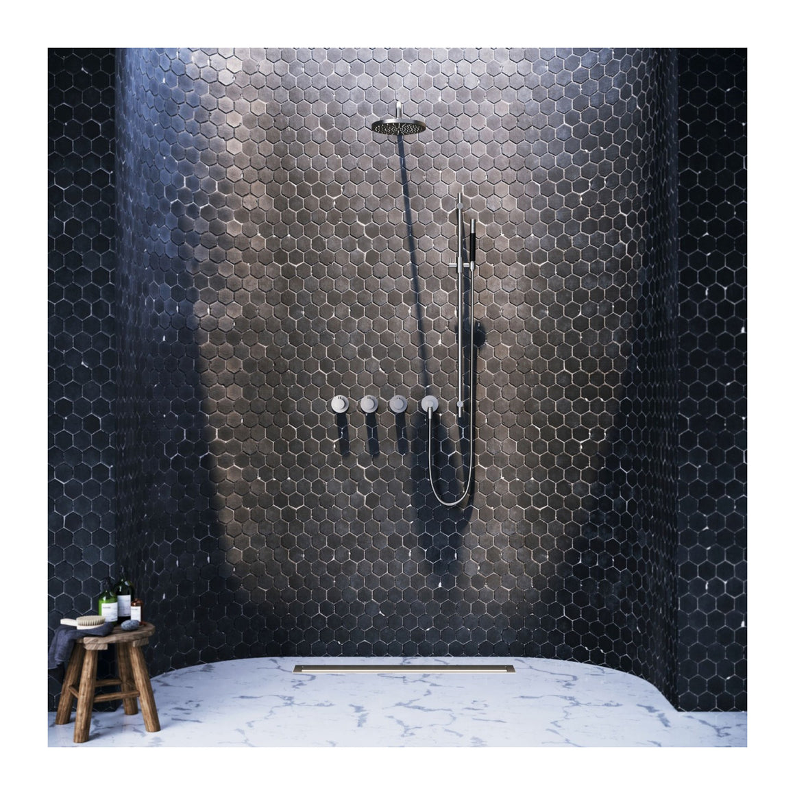 Hotbath Cobber IBS70 inbouw regendoucheset thermostatisch met 2 stopkranen Geborsteld nikkel Ronde handdouche + wandarm + hoofddouche 20 cm + glijstang productfoto