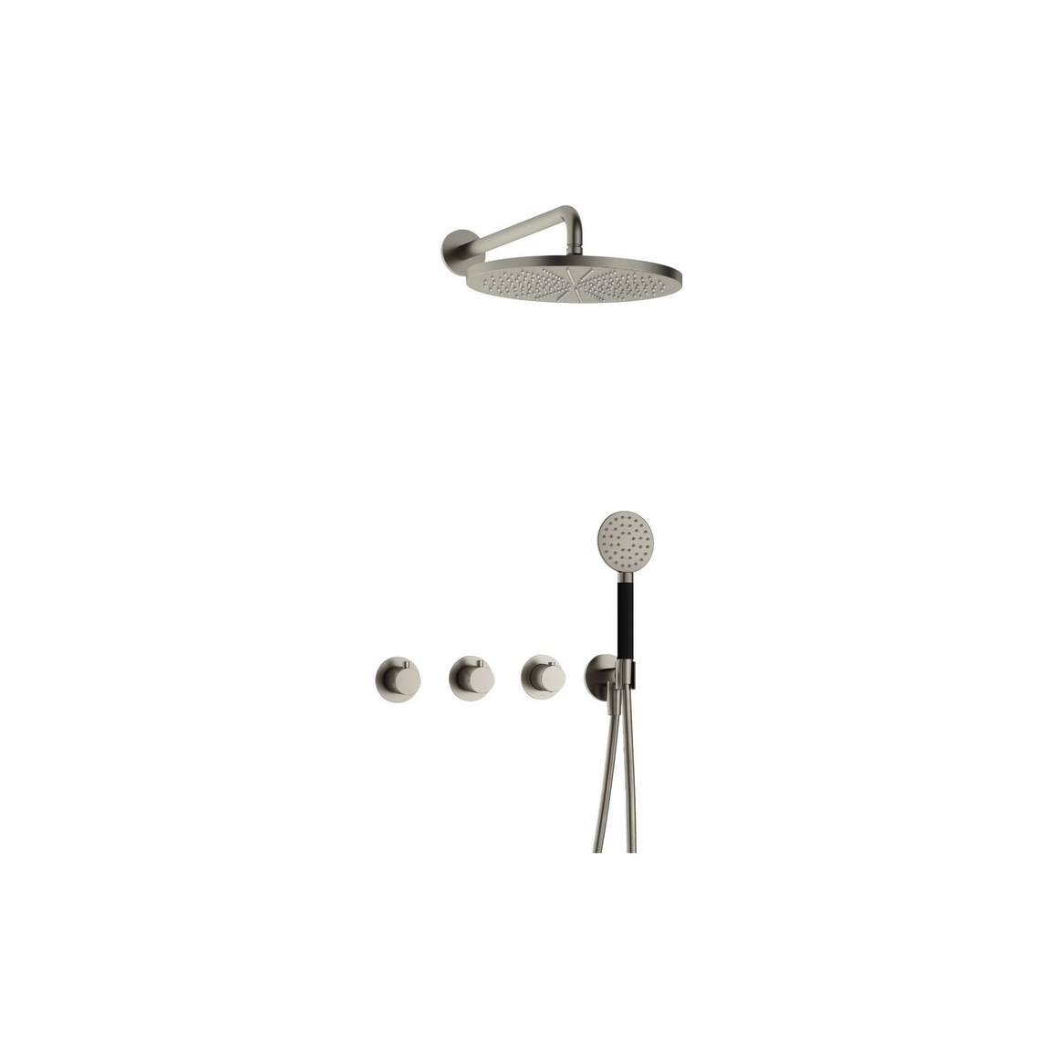 Hotbath Cobber IBS70 inbouw regendoucheset thermostatisch met 2 stopkranen Geborsteld nikkel Ronde handdouche + wandarm + hoofddouche 30 cm productfoto