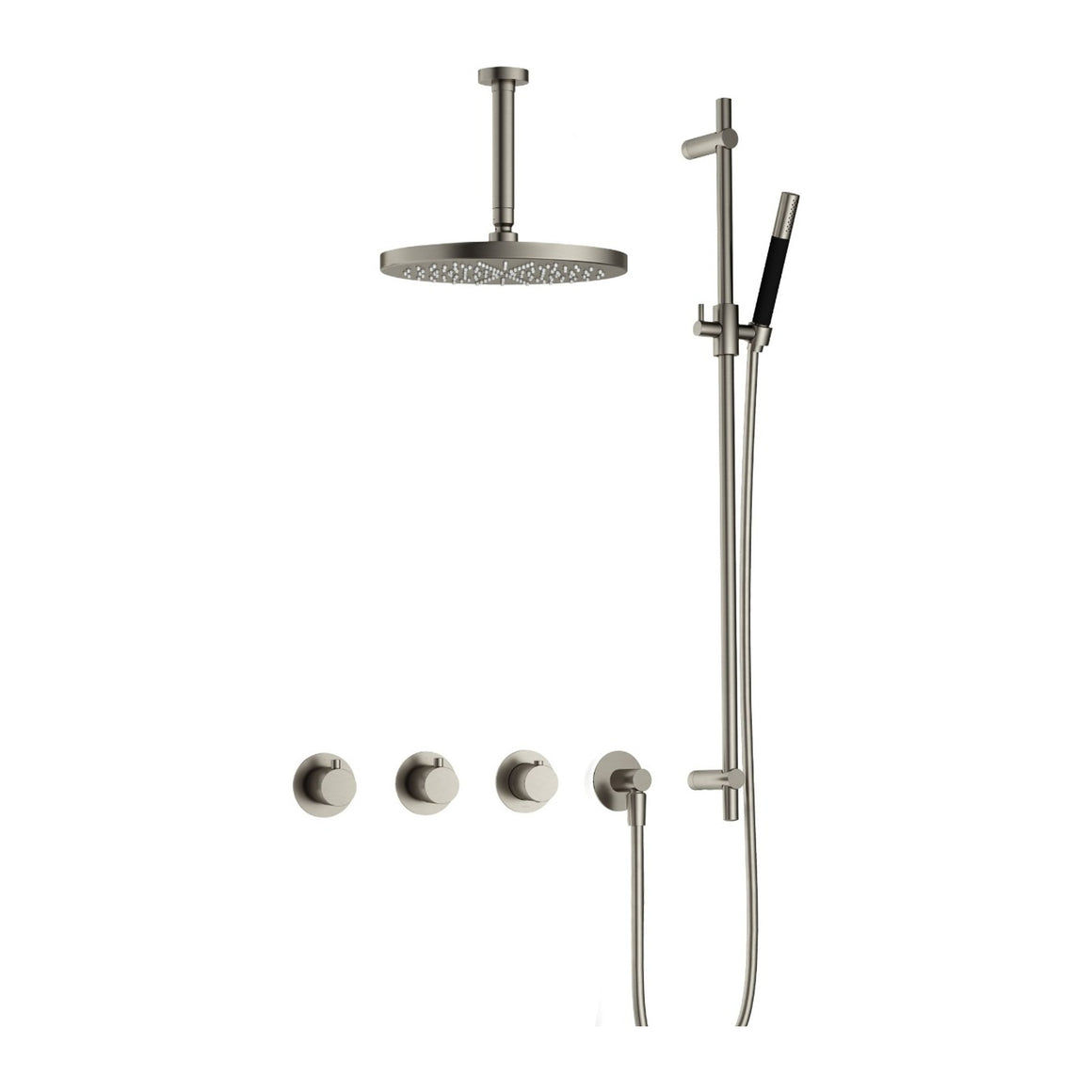 Hotbath Cobber IBS70 inbouw regendoucheset thermostatisch met 2 stopkranen Geborsteld nikkel Staafhanddouche + plafondbuis 15 cm + hoofddouche 30 cm + glijstang productfoto
