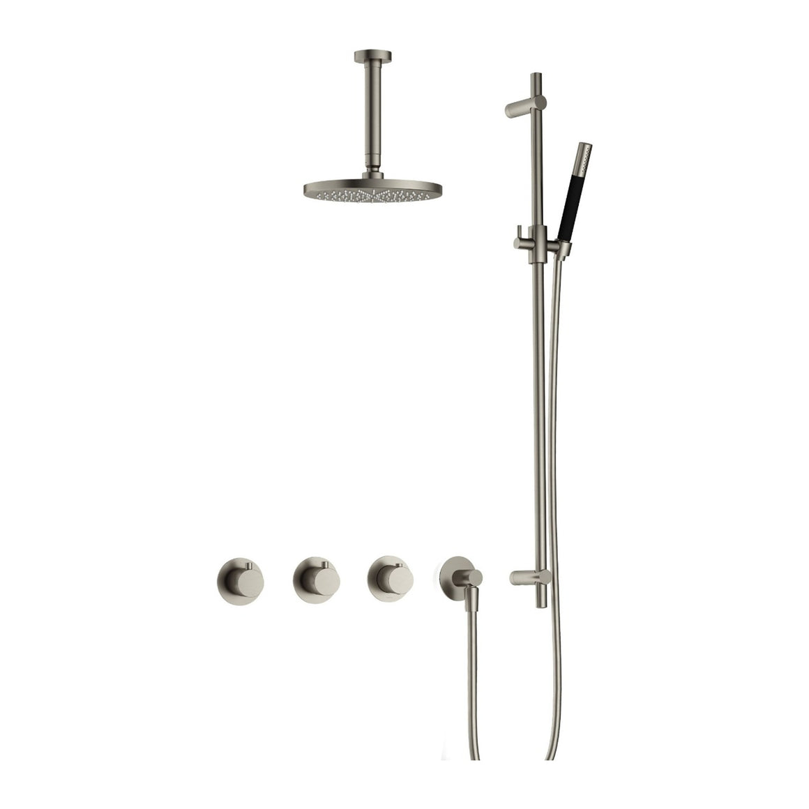 Hotbath Cobber IBS70 inbouw regendoucheset thermostatisch met 2 stopkranen Geborsteld nikkel Staafhanddouche + plafondbuis 15 cm + hoofddouche 20 cm + glijstang productfoto