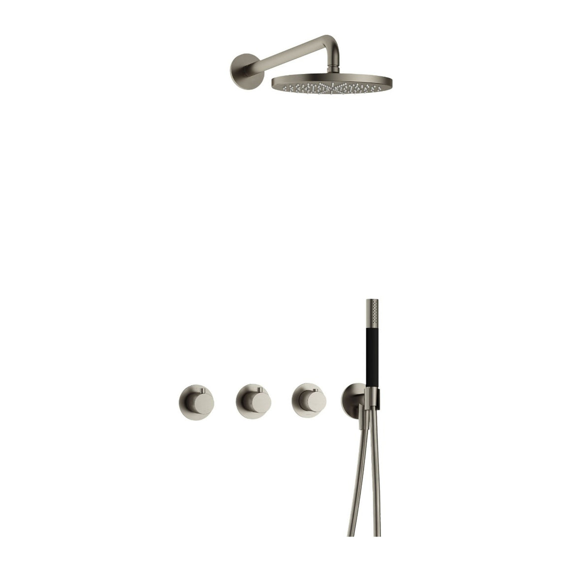 Hotbath Cobber IBS70 inbouw regendoucheset thermostatisch met 2 stopkranen Geborsteld nikkel Staafhanddouche + wandarm + hoofddouche 20 cm productfoto