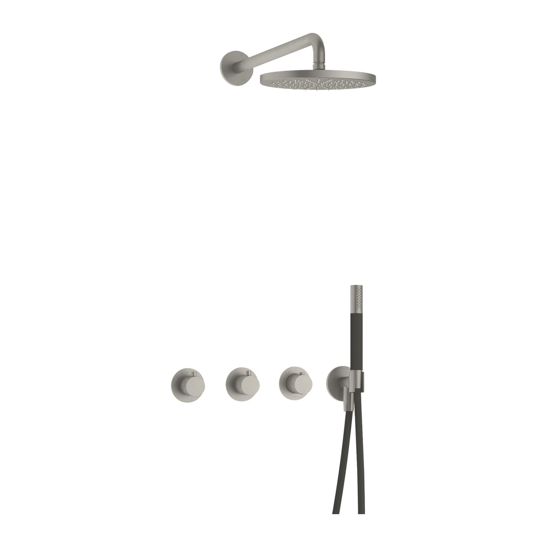 Hotbath Cobber IBS70 inbouw regendoucheset thermostatisch met 2 stopkranen Geborsteld nikkel Staafhanddouche + wandarm + hoofddouche 25 cm productfoto (kleurimpressie)