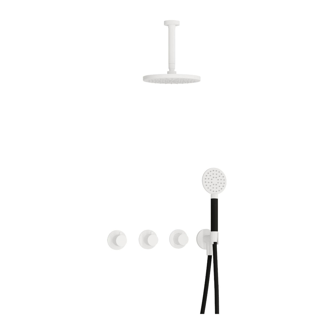 Hotbath Cobber IBS70 inbouw regendoucheset thermostatisch met 2 stopkranen Mat wit Ronde handdouche + plafondbuis 15 cm + hoofddouche 20 cm productfoto