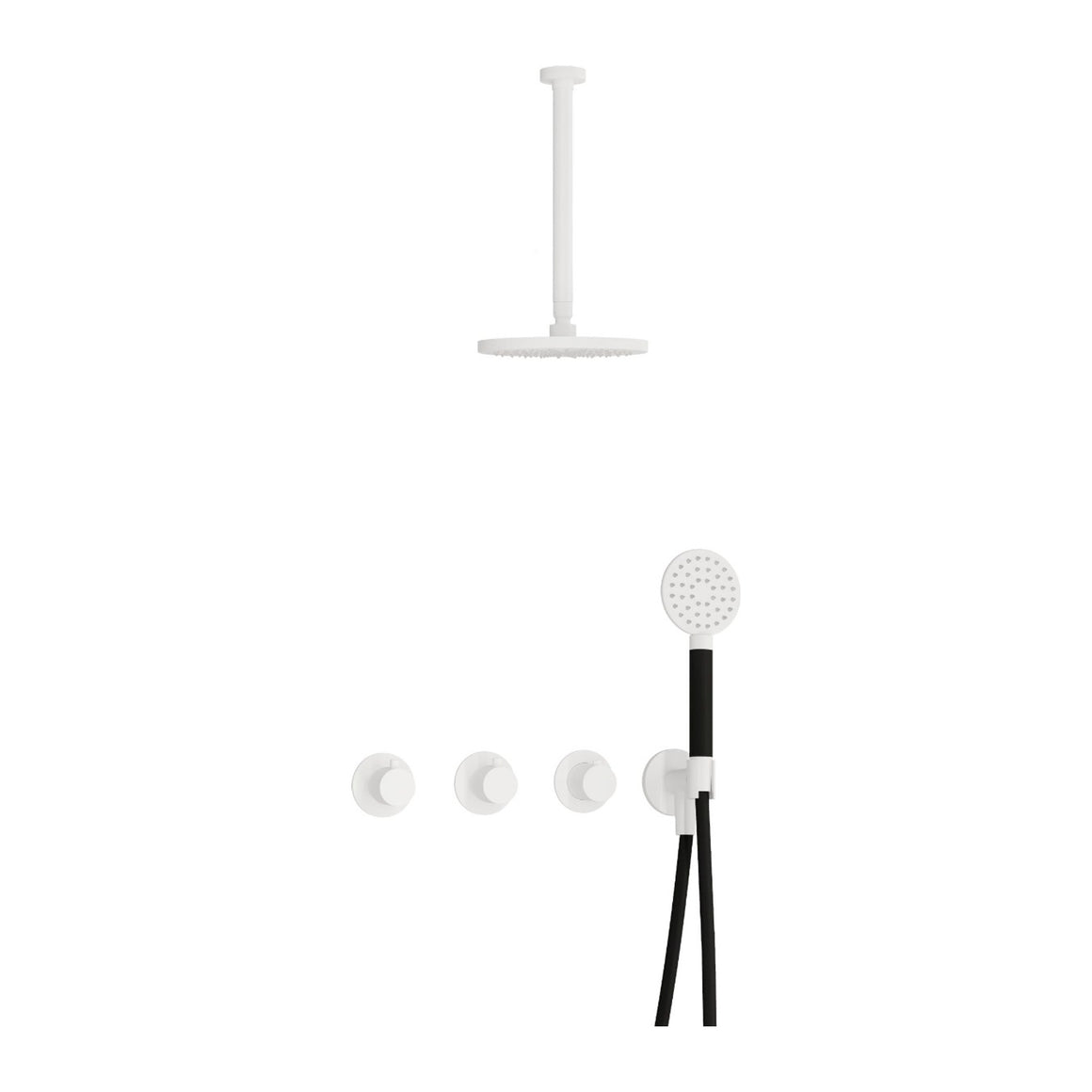 Hotbath Cobber IBS70 inbouw regendoucheset thermostatisch met 2 stopkranen Mat wit Ronde handdouche + plafondbuis 30 cm + hoofddouche 20 cm productfoto