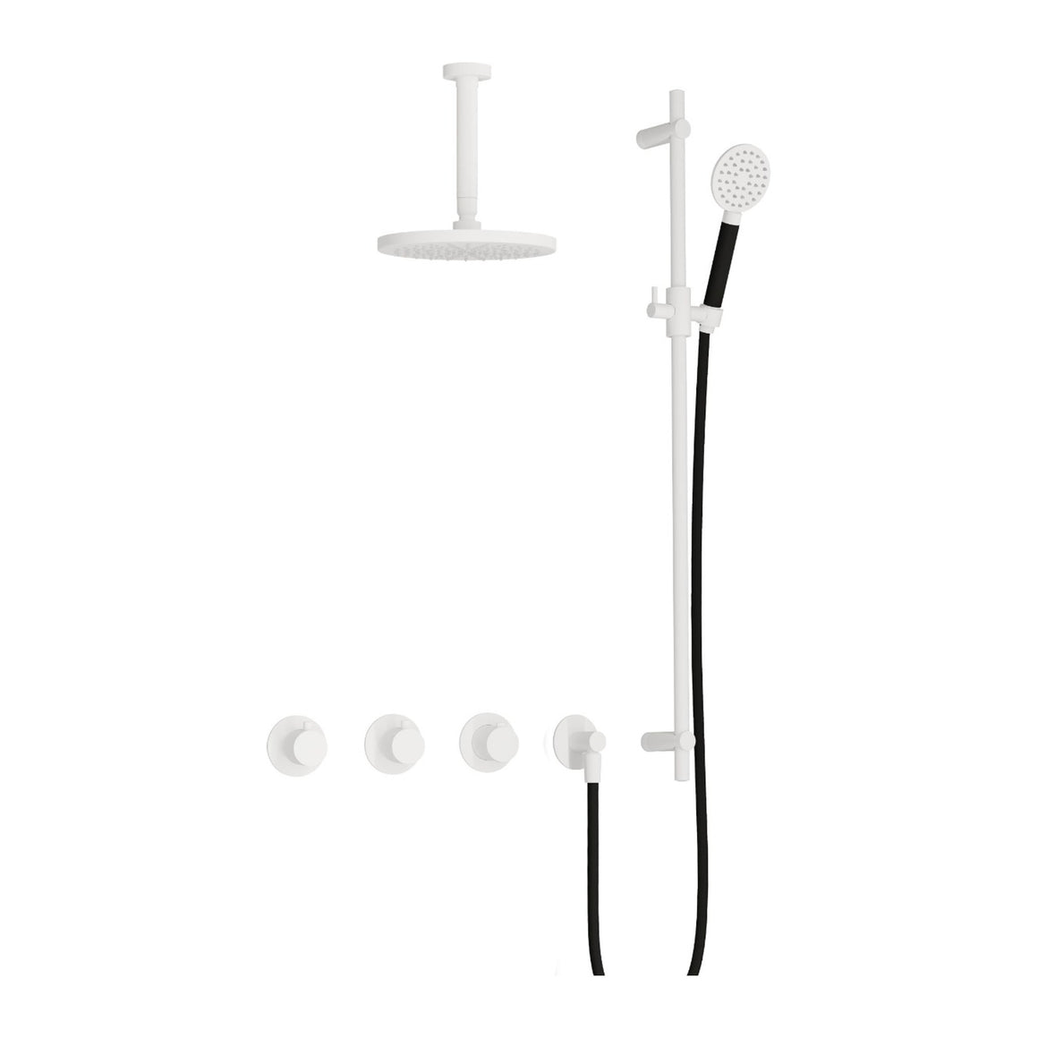 Hotbath Cobber IBS70 inbouw regendoucheset thermostatisch met 2 stopkranen Mat wit Ronde handdouche + plafondbuis 15 cm + hoofddouche 20 cm + glijstang productfoto