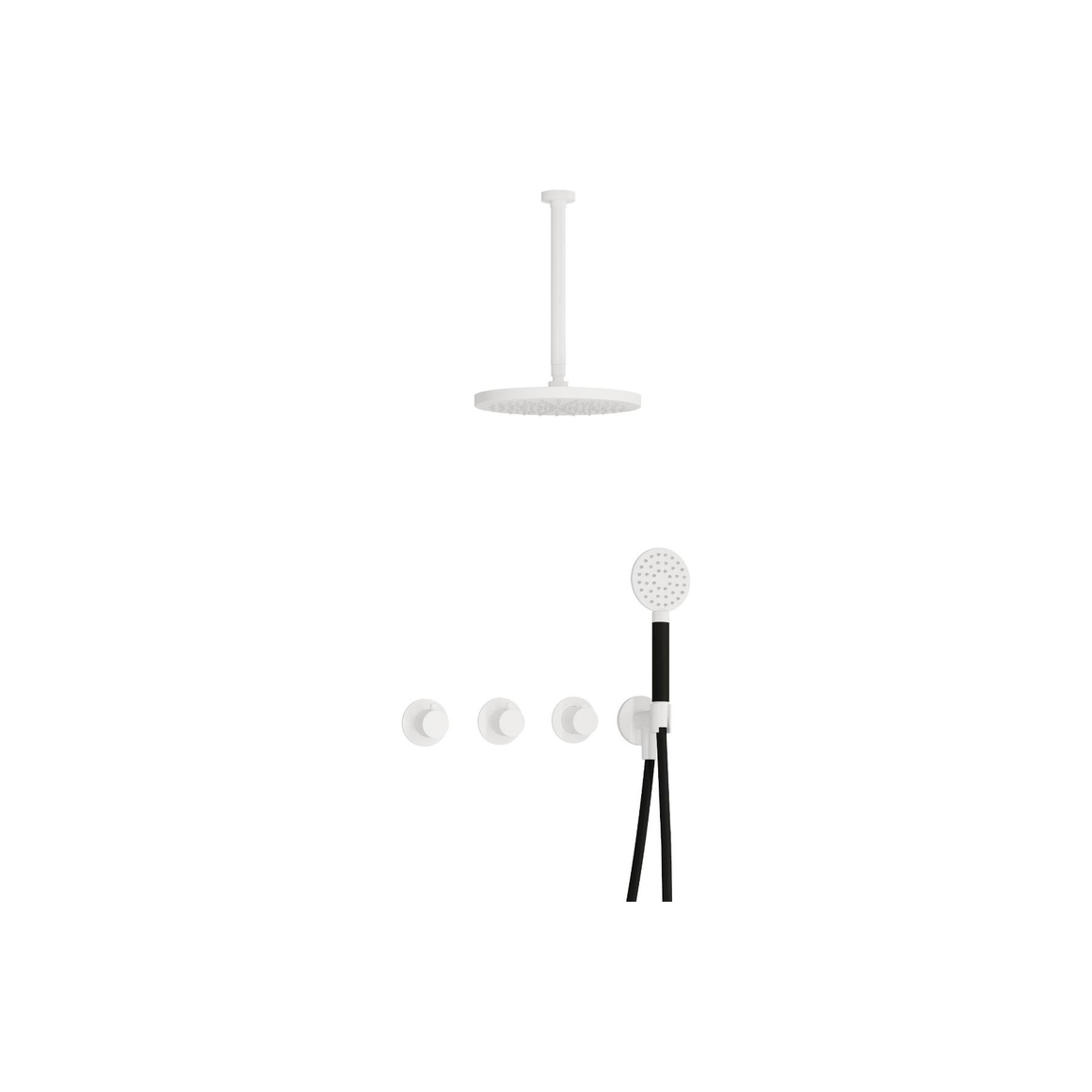 Hotbath Cobber IBS70 inbouw regendoucheset thermostatisch met 2 stopkranen Mat wit Ronde handdouche + plafondbuis 30 cm + hoofddouche 30 cm productfoto