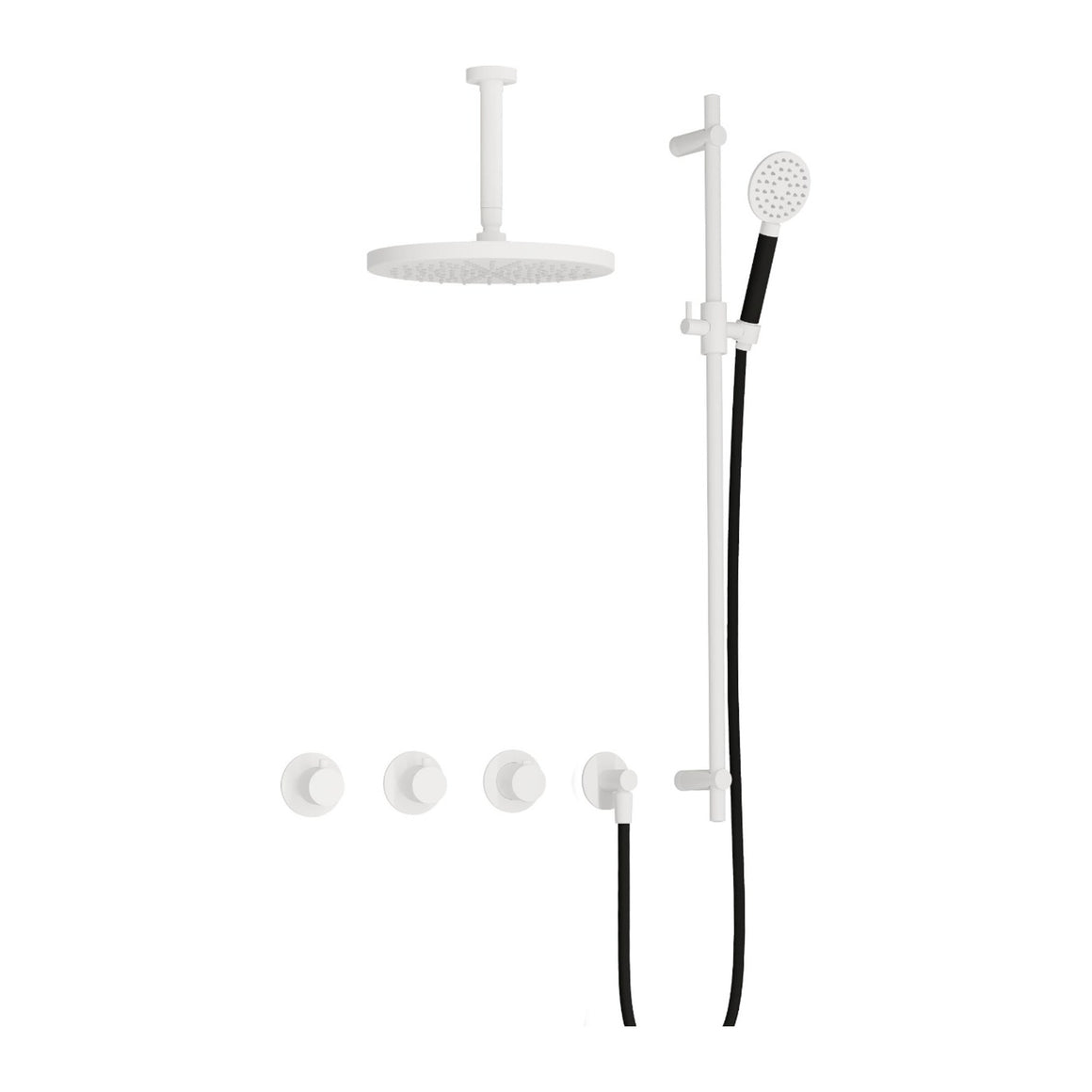 Hotbath Cobber IBS70 inbouw regendoucheset thermostatisch met 2 stopkranen Mat wit Ronde handdouche + plafondbuis 15 cm + hoofddouche 30 cm + glijstang productfoto