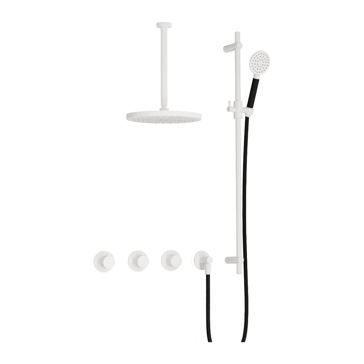 Hotbath Cobber IBS70 inbouw regendoucheset thermostatisch met 2 stopkranen Mat wit Ronde handdouche + plafondbuis 30 cm + hoofddouche 30 cm + glijstang productfoto