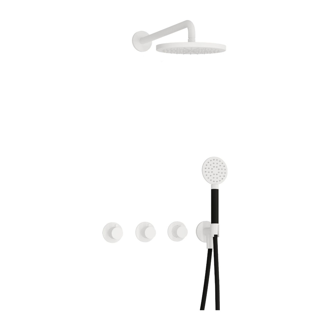 Hotbath Cobber IBS70 inbouw regendoucheset thermostatisch met 2 stopkranen Mat wit Ronde handdouche + wandarm + hoofddouche 20 cm productfoto
