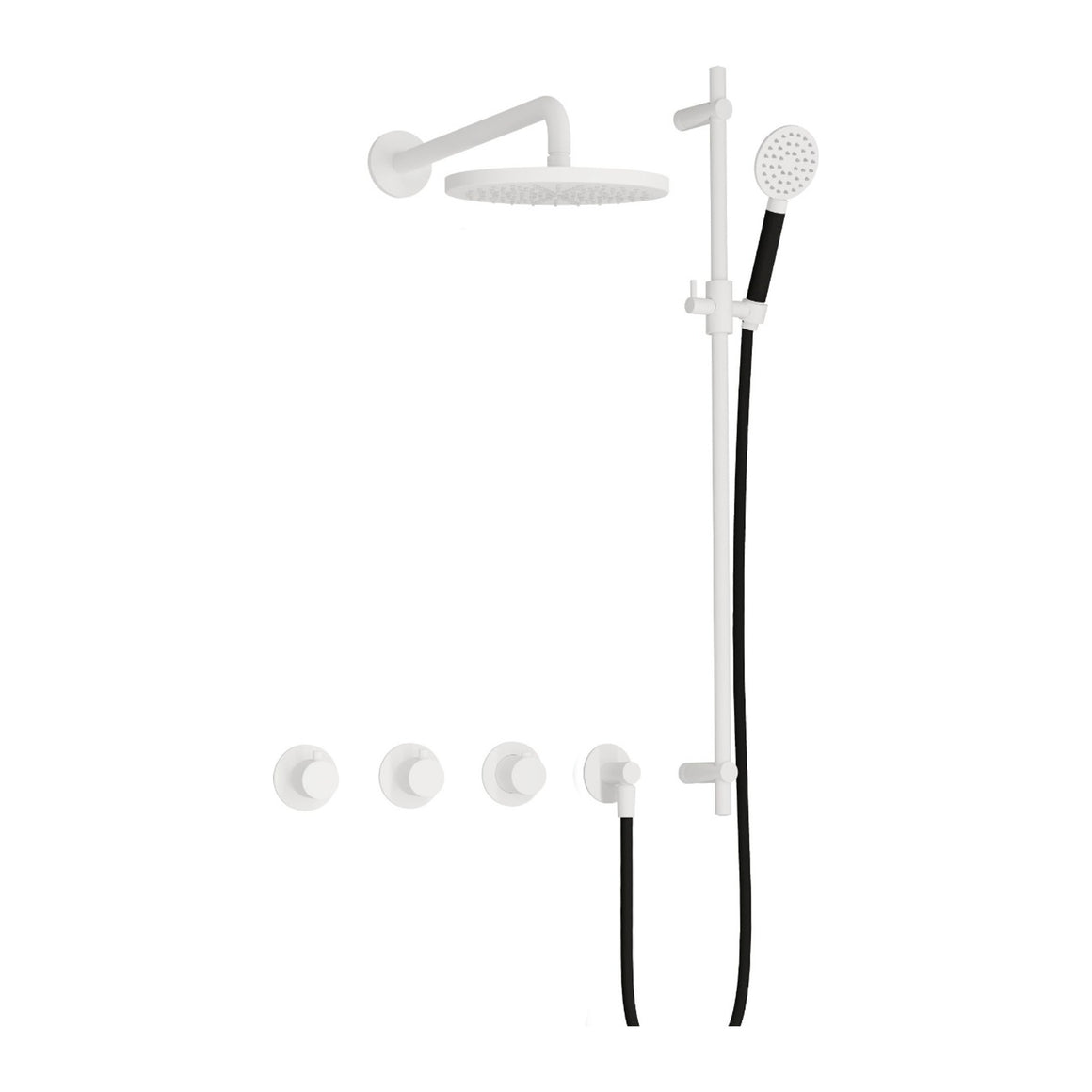 Hotbath Cobber IBS70 inbouw regendoucheset thermostatisch met 2 stopkranen Mat wit Ronde handdouche + wandarm + hoofddouche 20 cm + glijstang productfoto