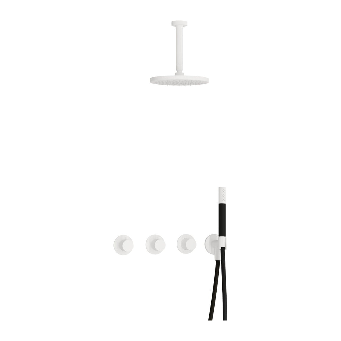 Hotbath Cobber IBS70 inbouw regendoucheset thermostatisch met 2 stopkranen Mat wit Staafhanddouche + plafondbuis 15 cm + hoofddouche 20 cm productfoto