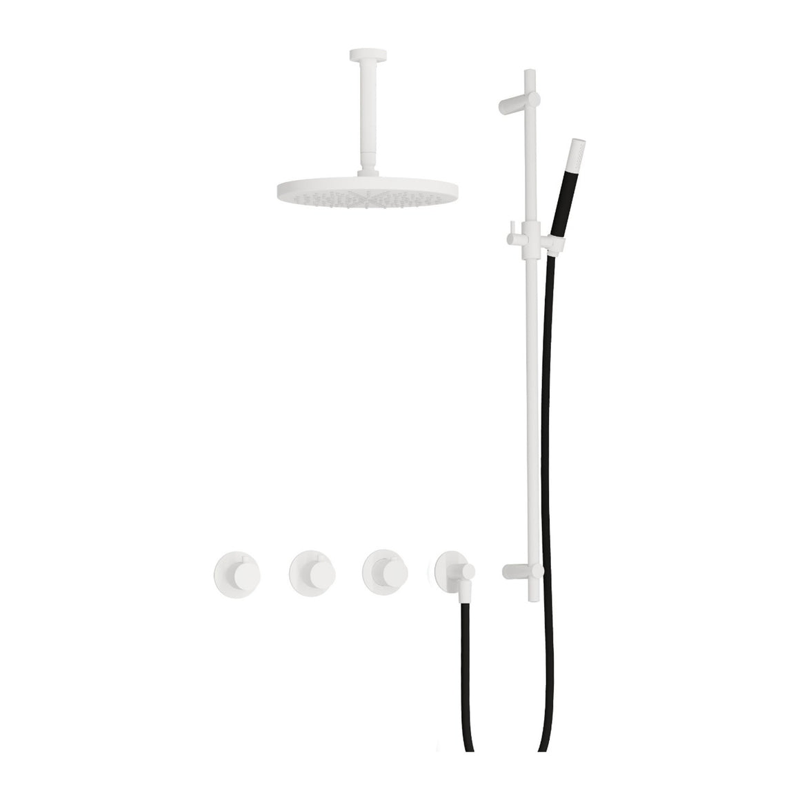 Hotbath Cobber IBS70 inbouw regendoucheset thermostatisch met 2 stopkranen Mat wit Staafhanddouche + plafondbuis 15 cm + hoofddouche 30 cm + glijstang productfoto