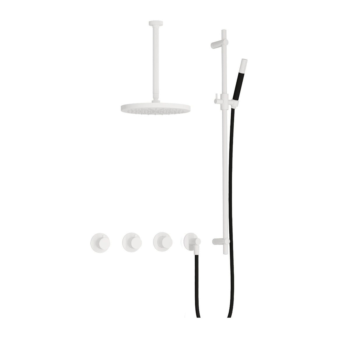 Hotbath Cobber IBS70 inbouw regendoucheset thermostatisch met 2 stopkranen Mat wit Staafhanddouche + plafondbuis 30 cm + hoofddouche 30 cm + glijstang productfoto