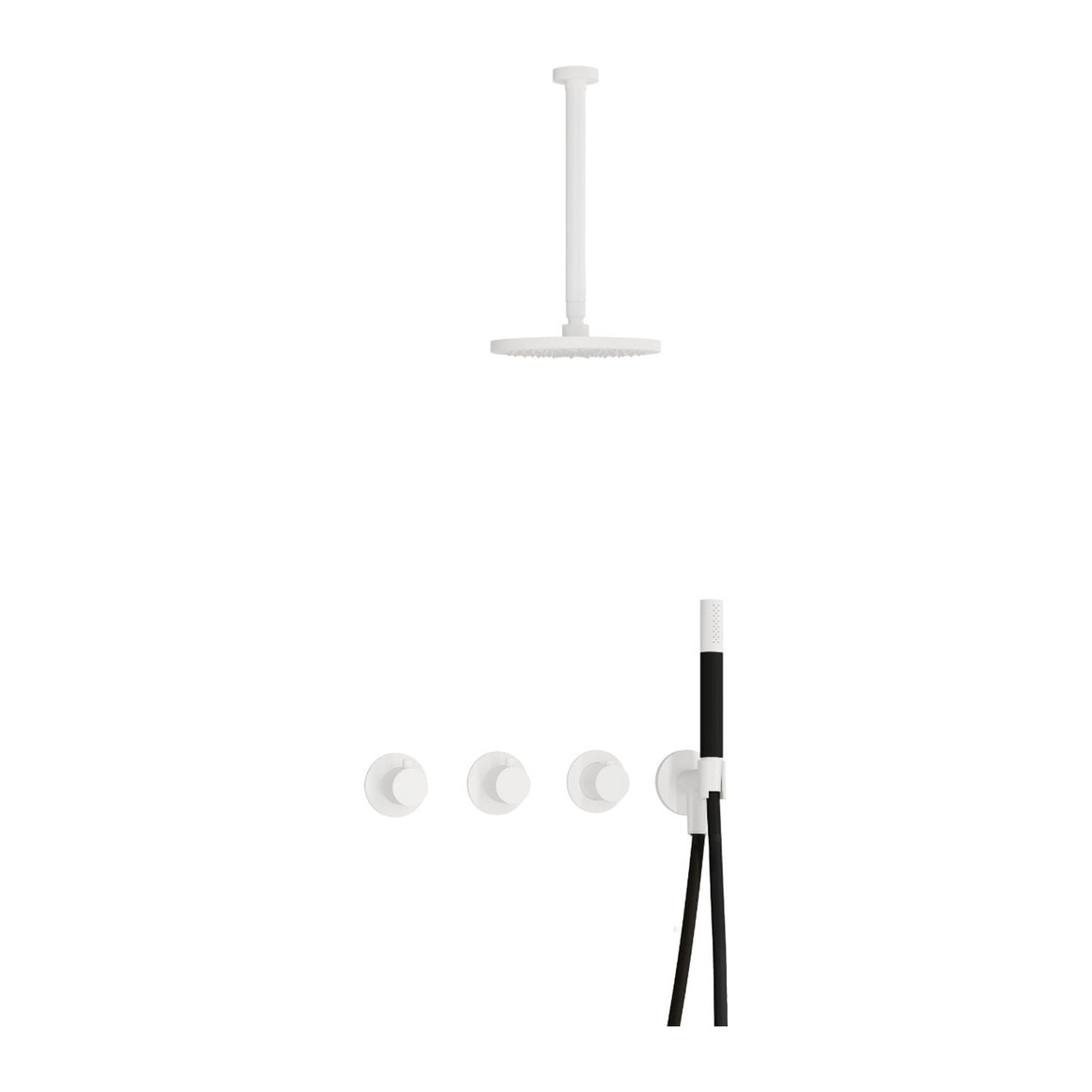 Hotbath Cobber IBS70 inbouw regendoucheset thermostatisch met 2 stopkranen Mat wit Staafhanddouche + plafondbuis 30 cm + hoofddouche 20 cm productfoto