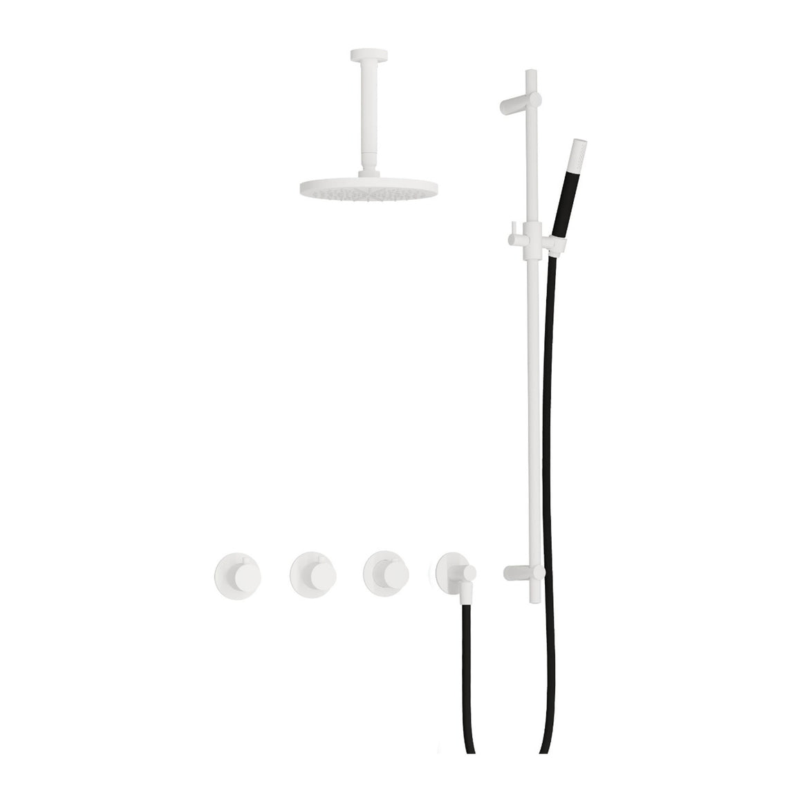 Hotbath Cobber IBS70 inbouw regendoucheset thermostatisch met 2 stopkranen Mat wit Staafhanddouche + plafondbuis 15 cm + hoofddouche 20 cm + glijstang productfoto