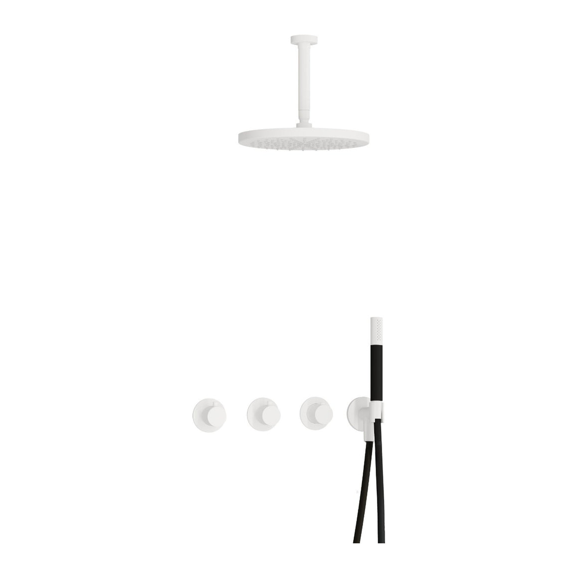 Hotbath Cobber IBS70 inbouw regendoucheset thermostatisch met 2 stopkranen Mat wit Staafhanddouche + plafondbuis 15 cm + hoofddouche 30 cm productfoto