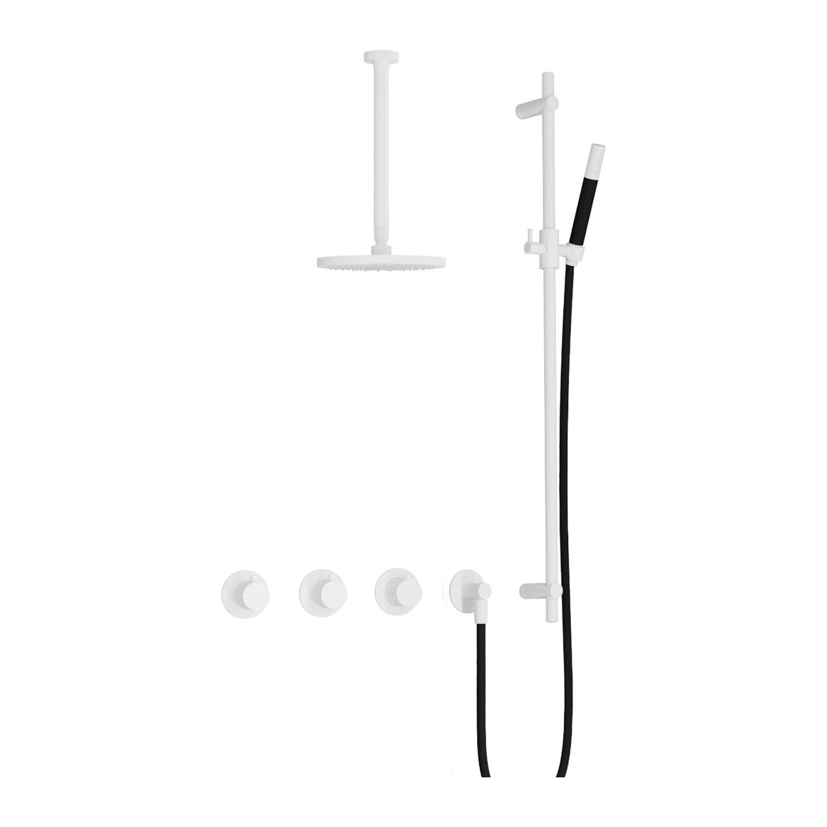 Hotbath Cobber IBS70 inbouw regendoucheset thermostatisch met 2 stopkranen Mat wit Staafhanddouche + plafondbuis 30 cm + hoofddouche 20 cm + glijstang productfoto