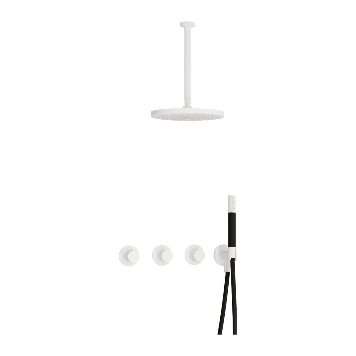 Hotbath Cobber IBS70 inbouw regendoucheset thermostatisch met 2 stopkranen Mat wit Staafhanddouche + plafondbuis 30 cm + hoofddouche 30 cm productfoto